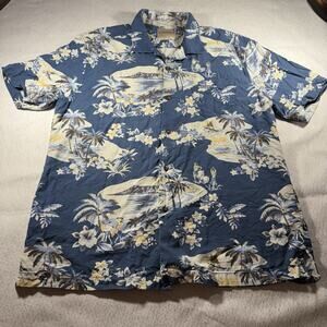 Vintage Tommy Bahama Men’s L Silk Hawaiian Shirt Blue Tropical Y2K Marlin